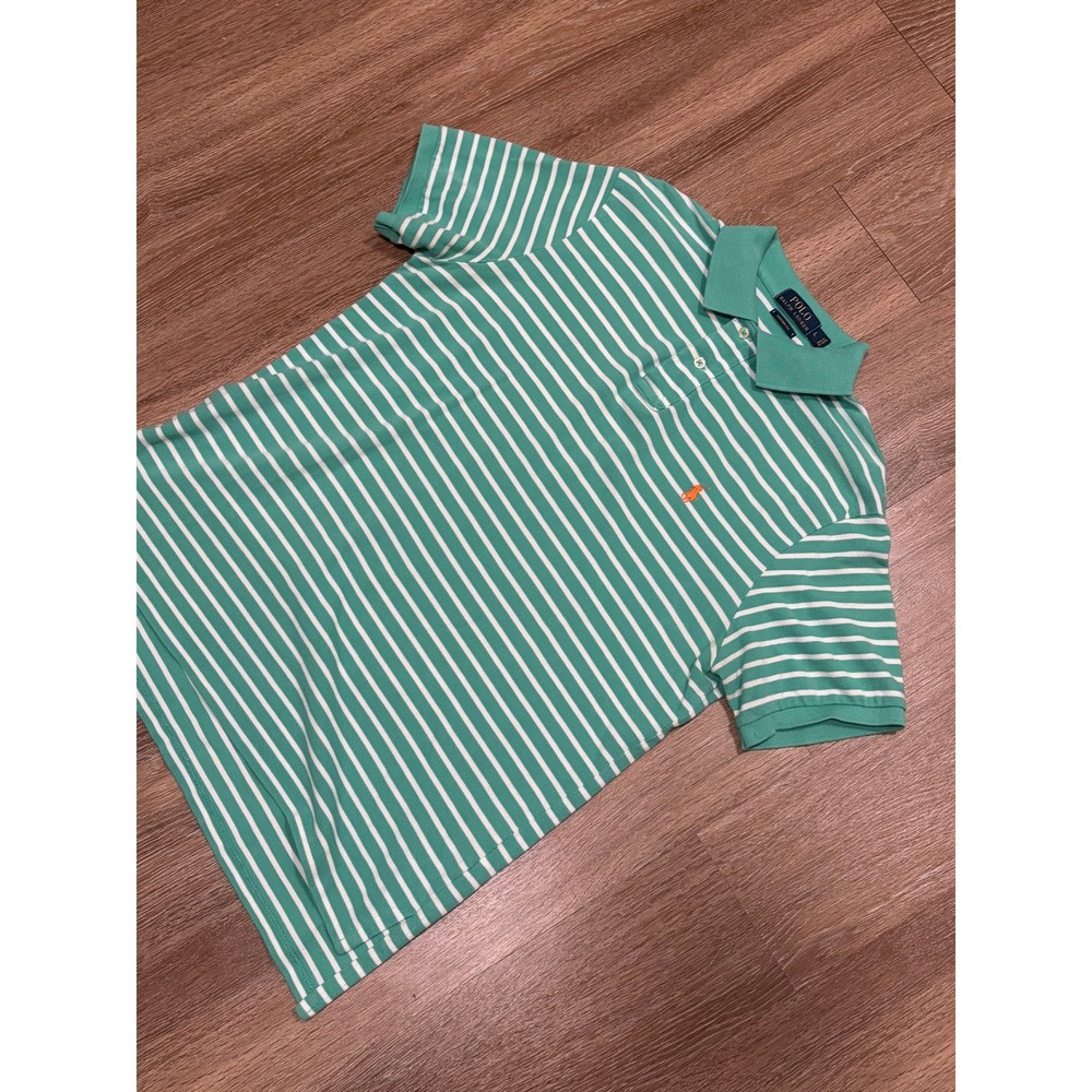Polo Ralph Lauren Mens Custom Fit Striped Polo Shirt Green White Large